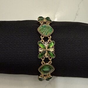 Napier Green & Gold Crystal Floral Bracelet